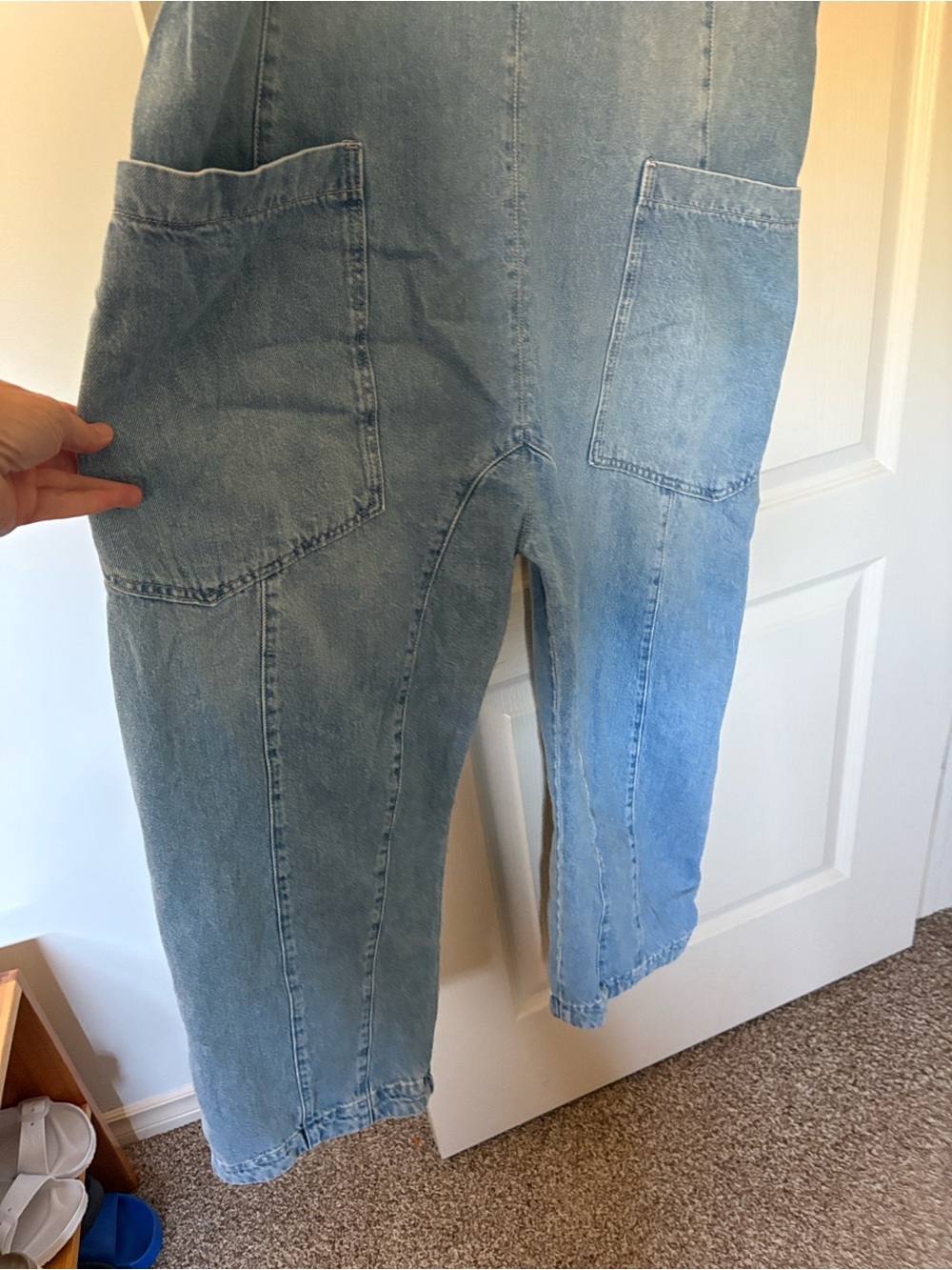 FREE PEOPLE We The Free High Roller Light Wash Denim with Patch Pockets